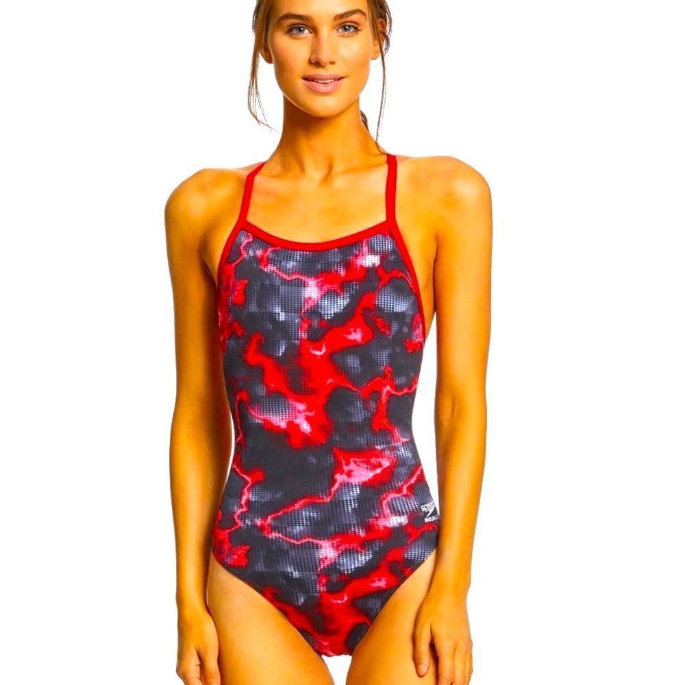 🆕 SPEEDO WOMEN'S BLACK GRAY AND RED ONE PIECE. Sz. 20. #0169 Energy Volt Flyback